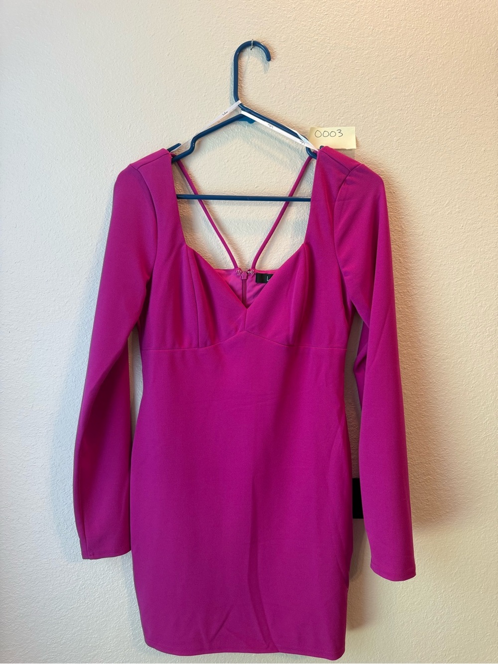 Lulu's Bright Fuchsia Long-Sleeve Strappy Mini Dress